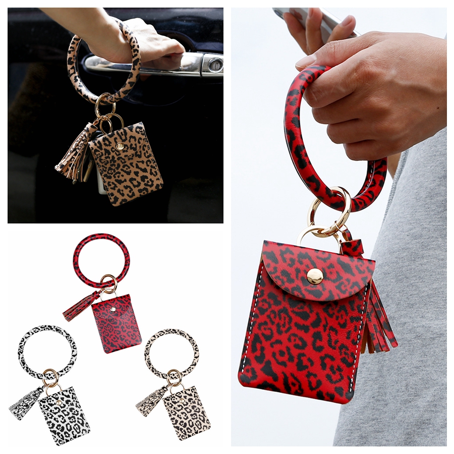 

Bangle Bag Party Tassel Card Favor Credit Bracelet Leopard Keychain Bracelet Bqxi With RRA3368 Holder Wallet Wristlet Card Keyring V Ha Ikcp, Brown;gray