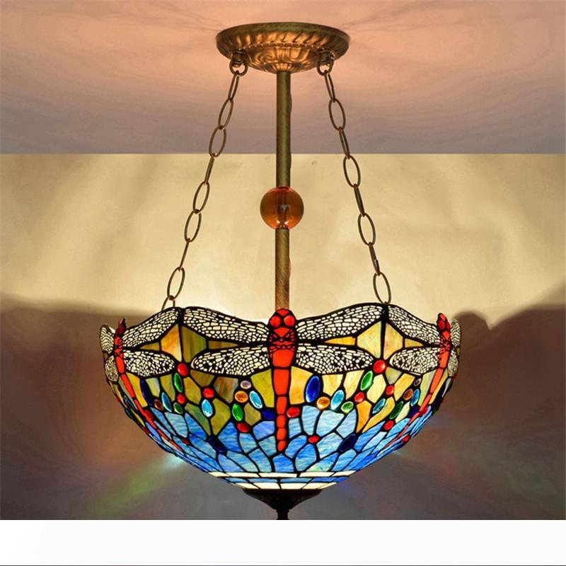 

American blue dragonfly glass chandelier lighting living room dining room bedroom hanging lamp Tiffany stained glass pendant lampsTF005