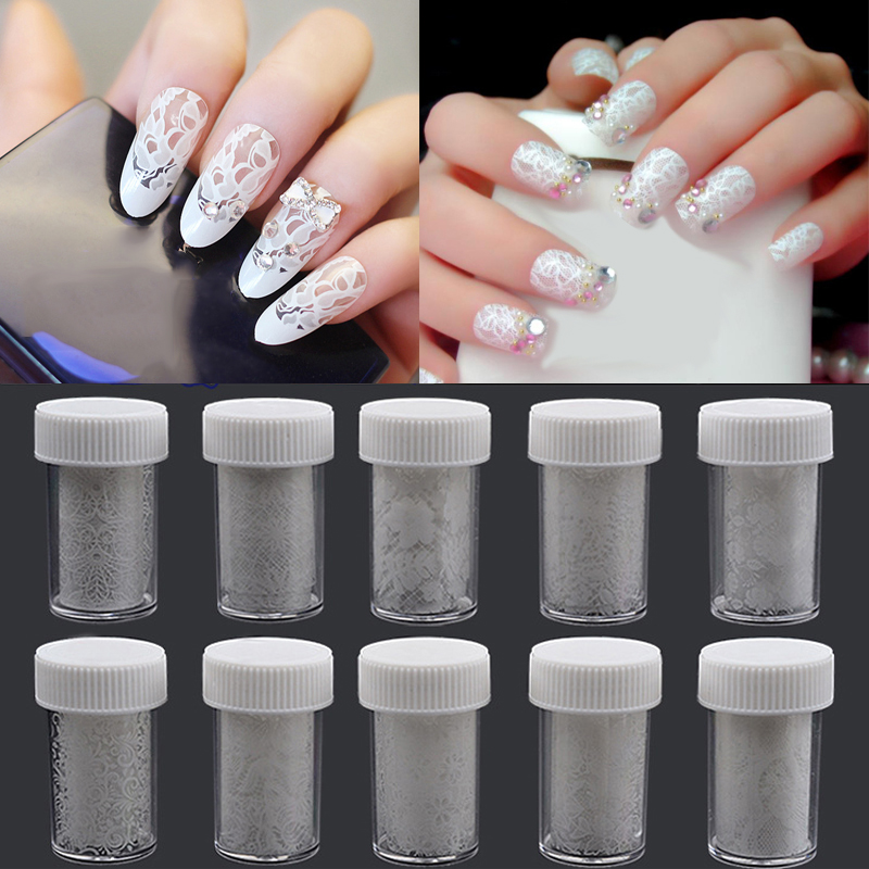 

120*4.6cm White Lace Flower Design Tranfer Nail Foil High Quality DIY Nail Art Decals Sticker Manicure Tools