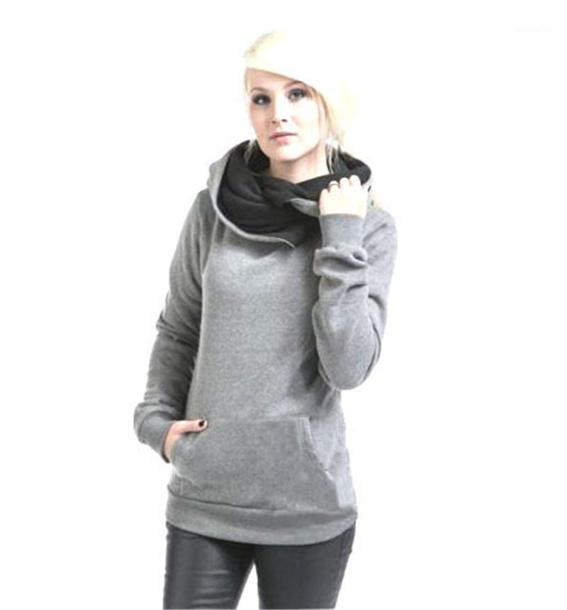 

Sweatershirt With Pocket Famale Fashion Top Women Lapel Neck Pullover Hoodies Solid Color Long Sleeve