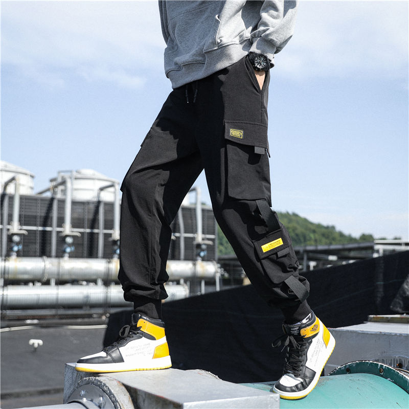 

Overalls Men' Cargo Pants Popular Logo Baggy Legs Ins Hip Hop Harun Harajuku Casual Pants Students Fashion Korean Version, Sky blue