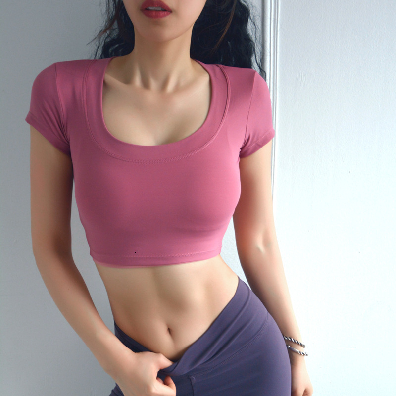 

Pure-color Yoga Shirts Body-building Exercise Short-sleeved Running Yoga Woman' Autumn Fast-drying Breathable Fitness T-shirt, Black