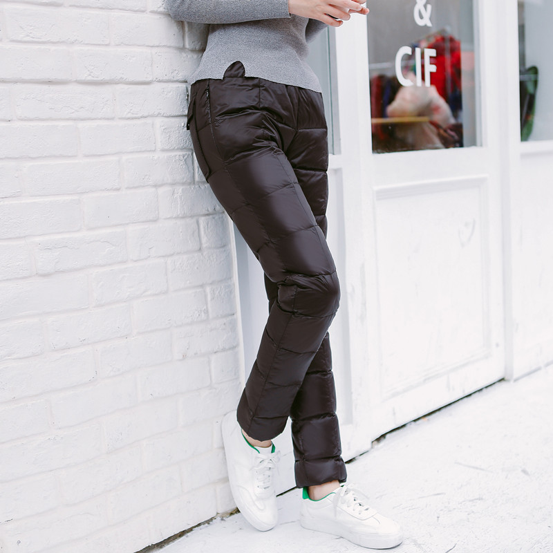 

New Down pants Winter Men Women Thick warm White duck down sports trousers Outdoor windproof waterproof camping Hiking pants 5XL, Black