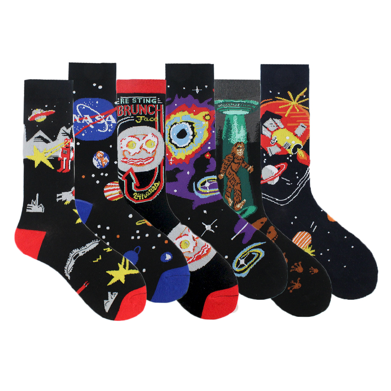 

High Quality Comfortable Creative Product Astronauts Socks Men Breathable Hip Hop Harajuku Planet Funny Calcetines Hombre Men
