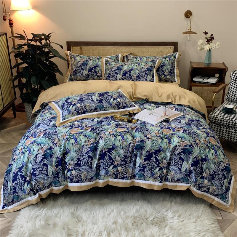 

4pcs Ropa De Cama Double Bed Linen Luxury Egyptian Cotton Sateen Bed Sheets and Pillowcases Queen King Size Duvet Cover Bedding