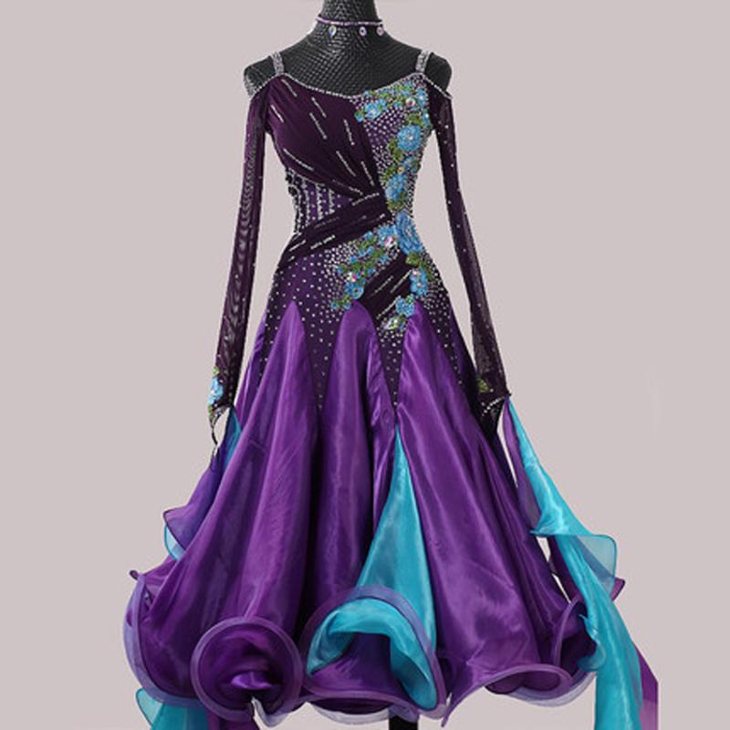 

National standard dance skirt dress competition skirt ballroom dance big swing waltz diamond modern costume high-end, Purple