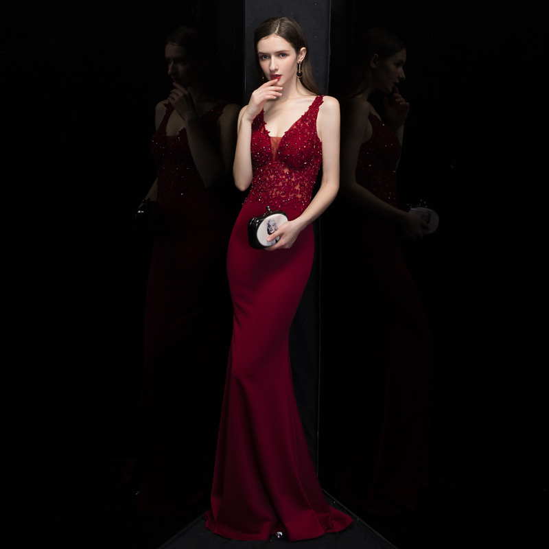 

Mermaid Sexy Long Dress Exquisite Sequins Bling Lace Embroidery Banquet Gown Noble Slim Qipao Toast Clothing De Festa
