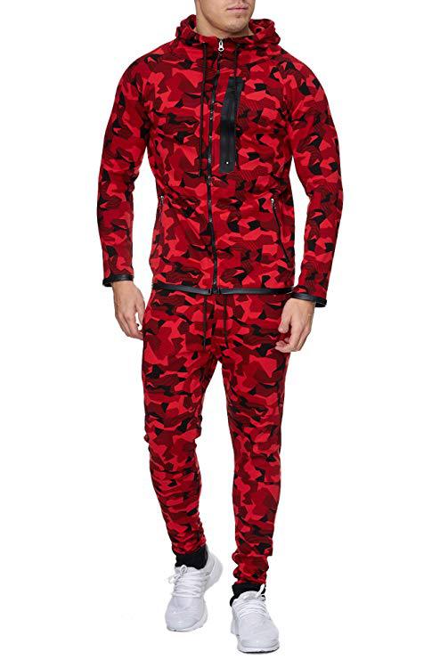 

3D Printed Hooded Camouflage Zipper Hip-hop Muscle Brother Clothes for Men Ropa Deportiva 5 Color Large Size Men Sweat Suit Set, Black