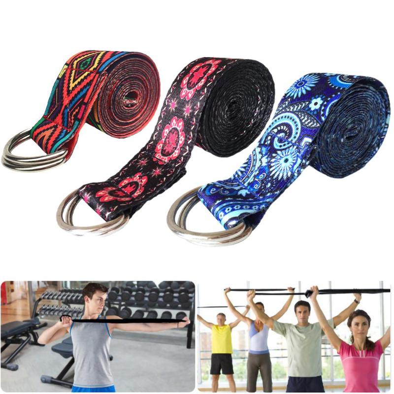 

D-Ring Belts Yoga Strap Fitness Rope Colored Printed Adjustable Yoga Stretch Belt Washable Sport Stretch Strap, Black