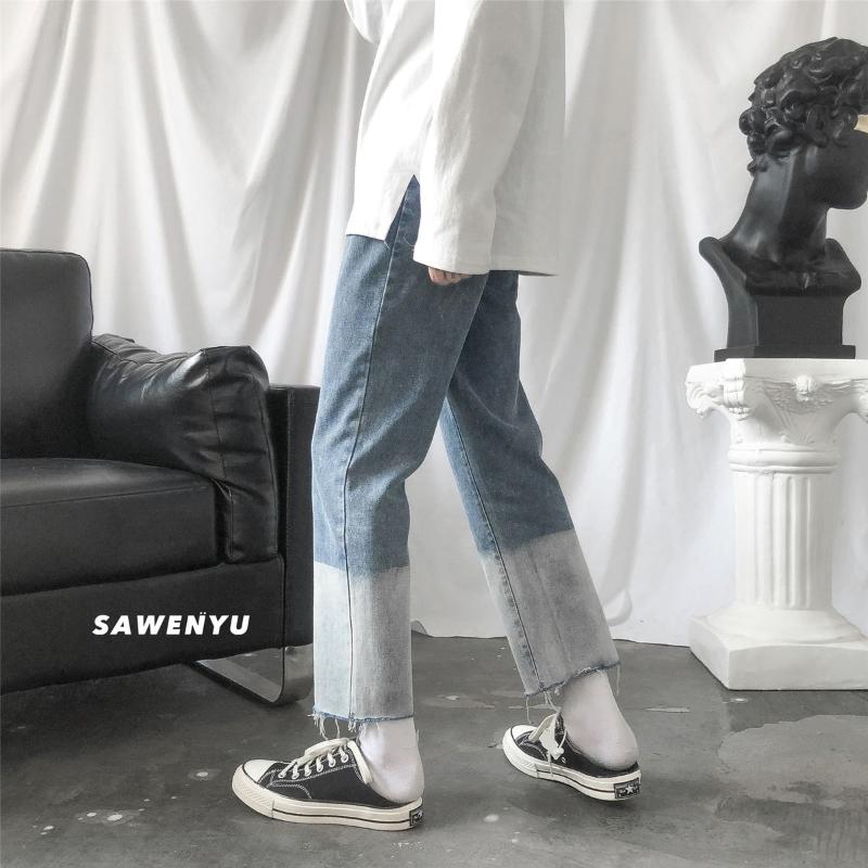

2020 Men's Stretch Slim Fit Classic Cargo Pocket Jeans Biker Denim Gradient Color Trousers Black/blue Casual Pants Size -2XL