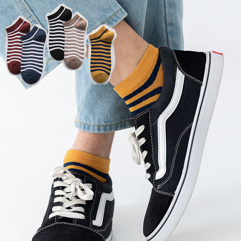 

Striped Casual Men's Ankle Socks Spring Fashion Classic Type Cotton Cozy Multicolor High Quality Boy Loafers Socks Slipper, Black