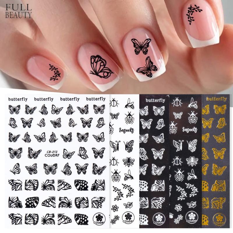 

Nail Gold Foil Stickers Ins Hot 3D Butterfly Nail Ornament Gold and Silver Black Back 3d butterfly sticker, 10