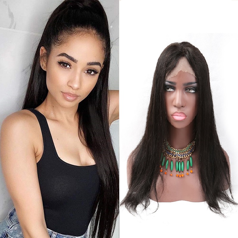 

100 virgin unprocessed human hair lace wigs for black women front wig middle part silky straight wig with combs and stretch 150 density 1240inch bellahair, Natural color
