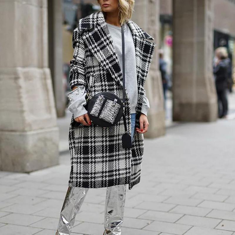 

Winter Coat Women Women Open Front Printed Plaid Cardigan Suit Long Sleeve Streetwear Blouse Long Coat Wool Blend, Same picture color