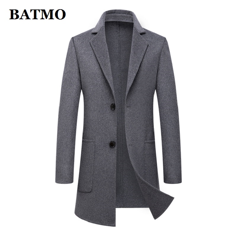 

BATMO 2020 new arrival autumn high quality wool casual trench coat men,men's wool jackets plus-size 601, Black