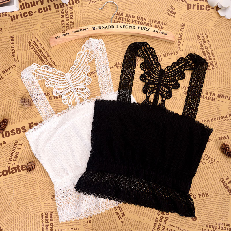 

JIN-Swhbias Hot Summer Autumn Tube Crop top Women Lace Bow Strap tank Top Lady Wear Black White 2020