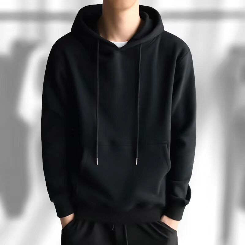 

New Casual Hoodies Men Hip Hop Hooded Sweatshirts Autumn Winter Pullover Long Sleeve Solid Color Tracksuits Plus Size Streetwear, Black