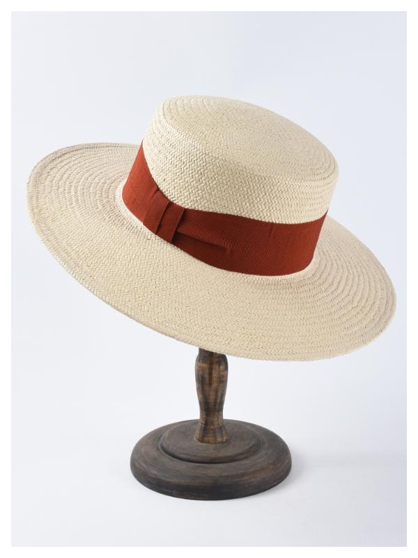 

MAXSITI U concise Raffia hat in summer new women's solid color bow flat top straw hat with large eaves sun, Black