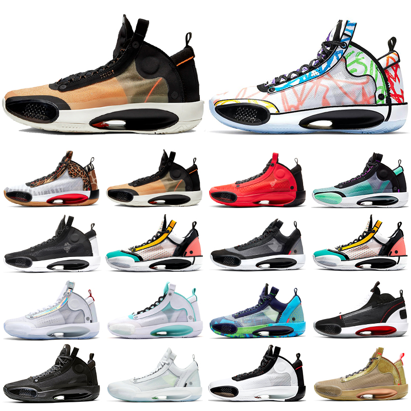 

2020 Mens jumpman 34 basketball shoes 34s Red Orbit Infrared 23 Snow Leopard White Iridescent Heritage Eclipse Bred CNY men sports sneakers, Black cat