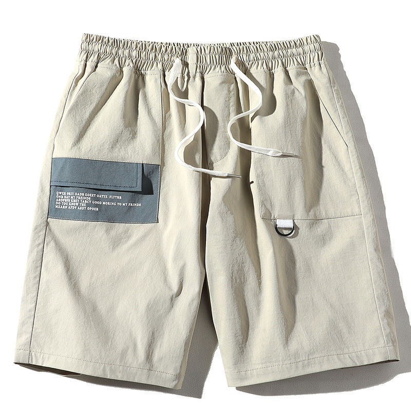 

Long Shorts Men Capris Summer shorts Length Trousers Back Zipper Pocket Bermuda Male Vogue Elastic Waist Breeches Men, Beige