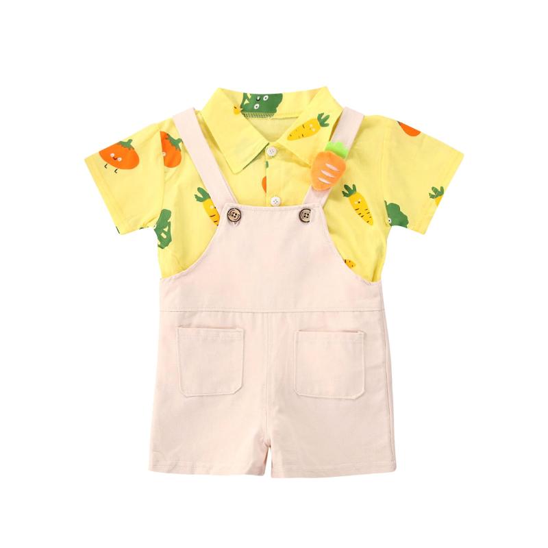

Pudcoco New Children Boys Gentleman Set Fruits Outfit Kids Short Sleeve T-Shirts Top Overall Shorts Set 6M-5T, White