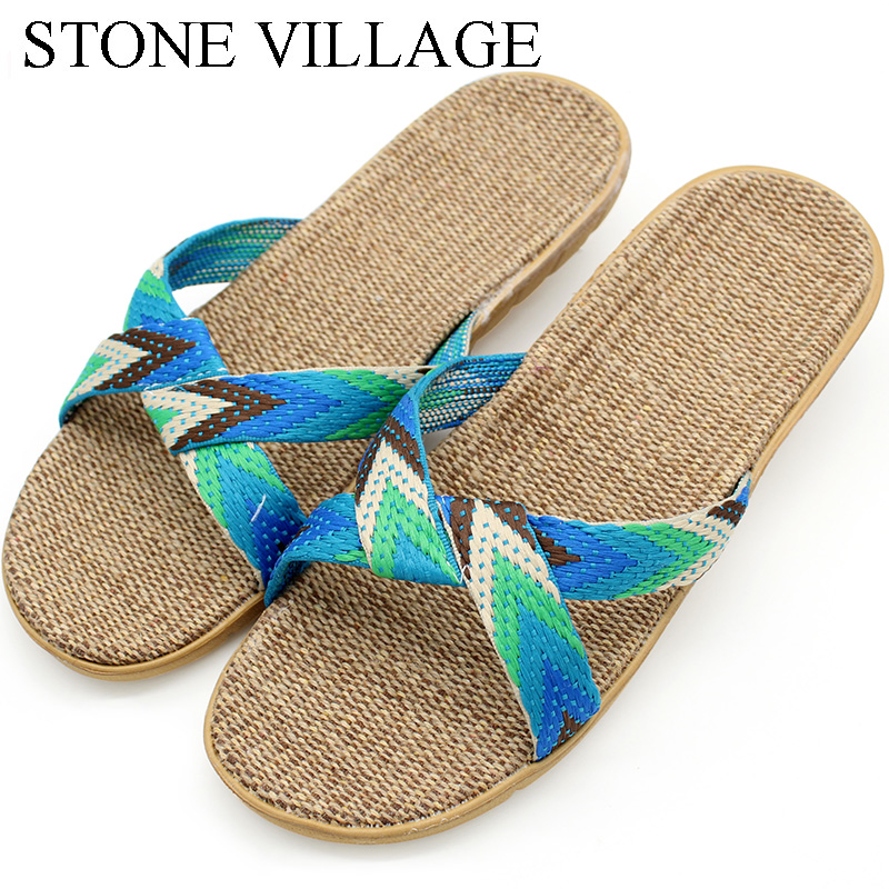 

STONE VILLAGE 2020 Summer Cross Flax Slippers Home Shoes Linen Slippers Flats Women Shoes Silent Indoor Home Slipper, Black