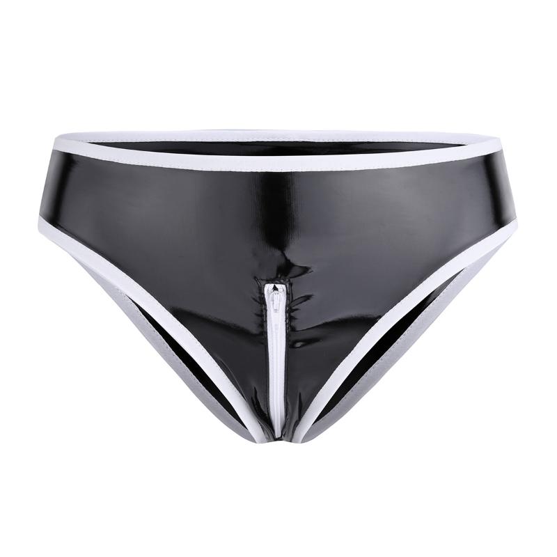 

Womens Lingerie Latex Panties Wetlook Clubwear Female Patent Leather Low Rise Zipper Crotch Bikini Briefs Underwear Underpants, Black