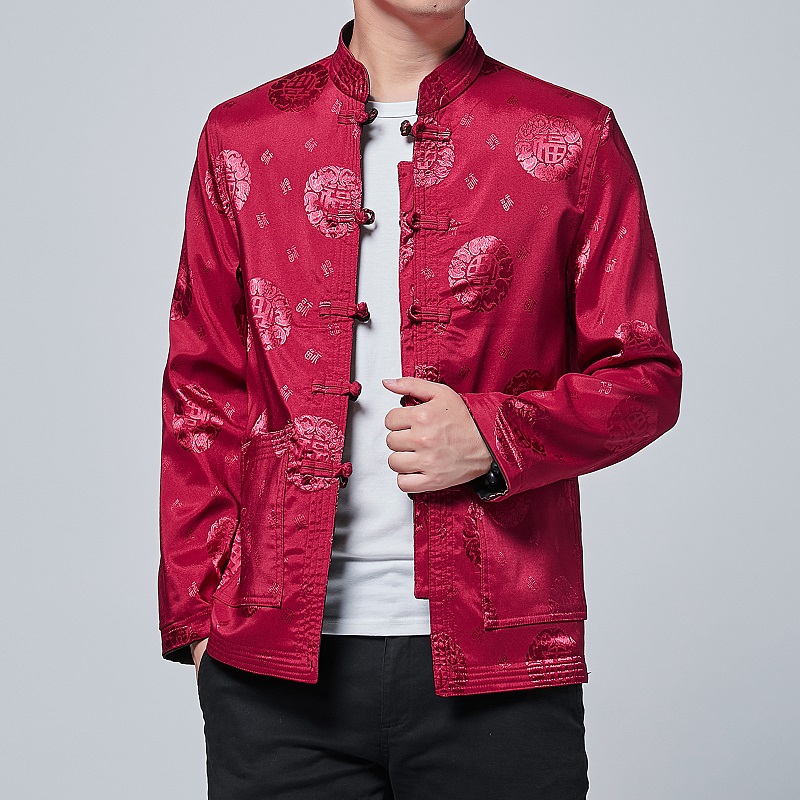 

Silk Traditional Chinese Clothing Satin Mens China Jackets Tang Suits Red Chinese New Year Dress Of The Tang Dynasty Hangfu Blue
