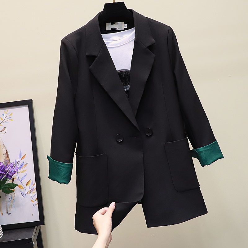 

Women's black blazer 2020 new loose long sleeve ladies jacket Casual double-breasted lady's small suit Feminine coat