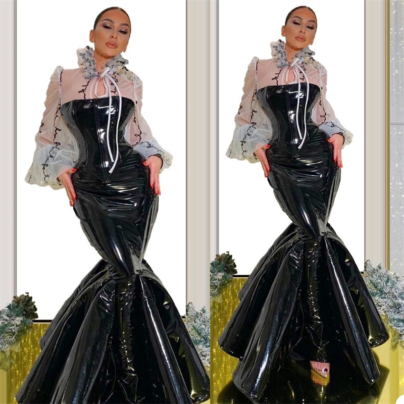 black leather evening gown