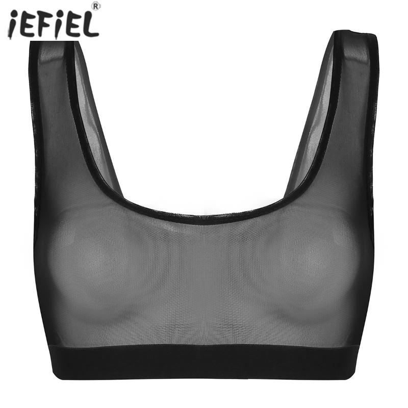 

Women Crop Tops Sexy Lingerie See Through Mesh Bralette Deep U Neck Summer Fashion Breathable Sleeveless Bra Vest Tank Tops, Black