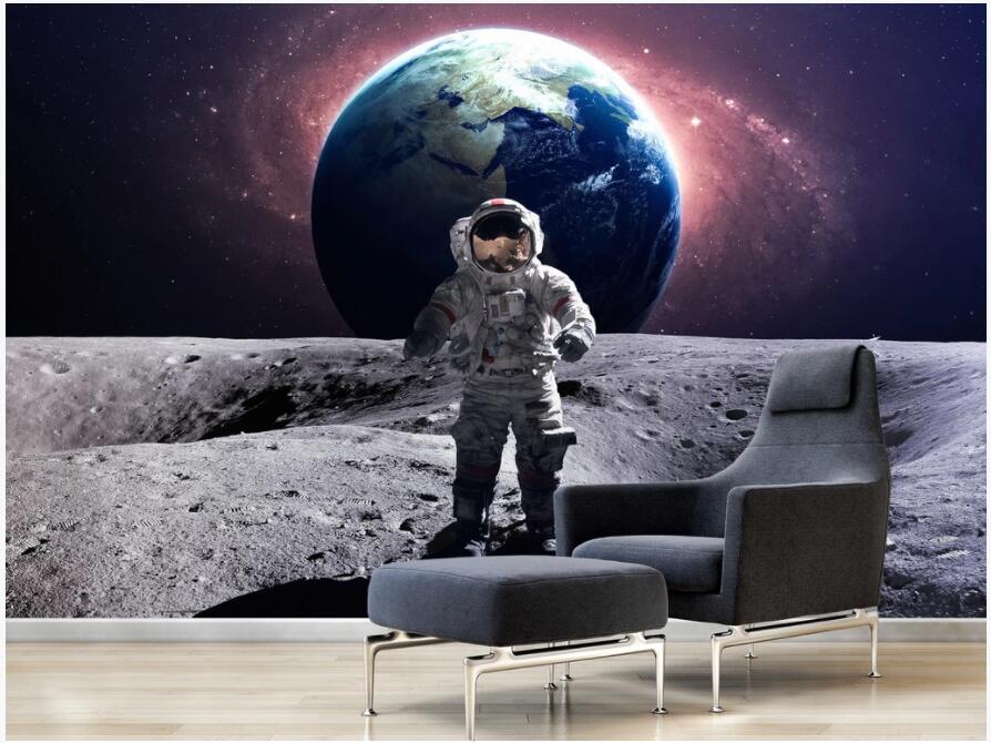 

3d wallpaper custom photo mural on the wall Astronaut landing on the moon to beautiful the earth living room photo wallpaper for walls 3 d, Non-woven