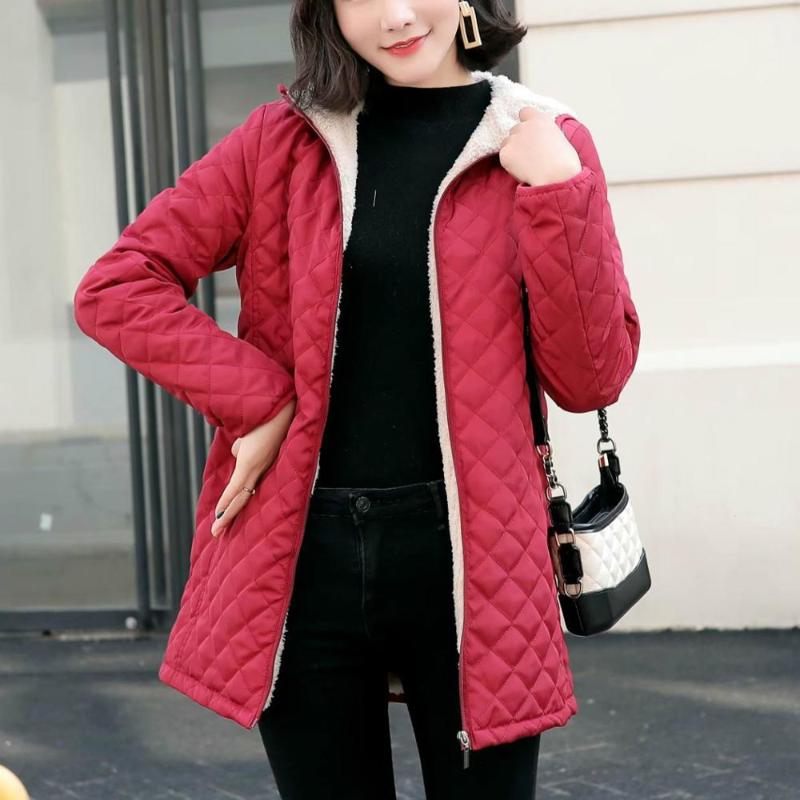 

2020 Women Winter Hooded Quilted Jacket Slim Candy Color Warm Cotton Padded Basic Coat Plus Size 3XL Mid-Long Parkas, Black