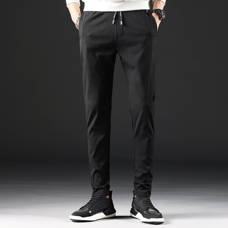 

LENSTID2019 spring and autumn new casual pants men's breathable soft stretch Slim twill fashion trousers men's brand clothing, Black
