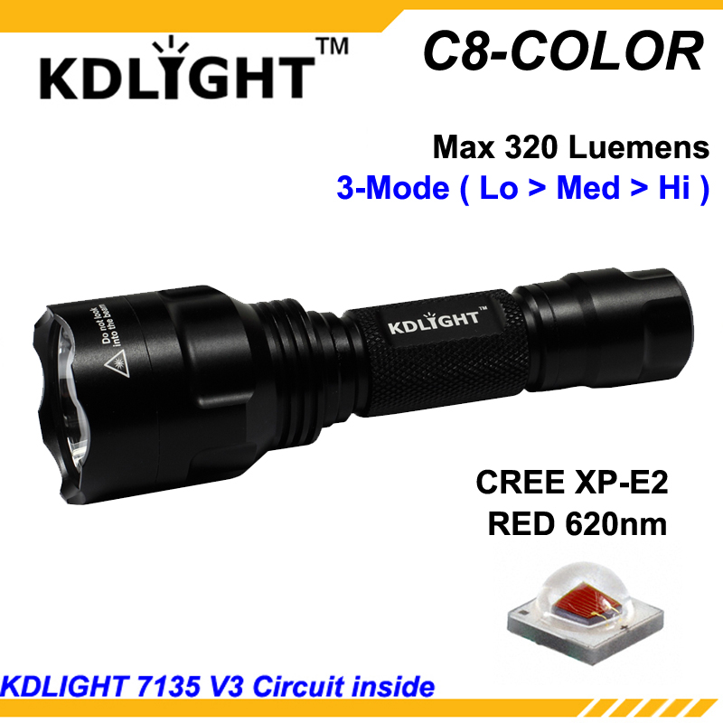 

KDLITKER C8-COLOR Cree XP-E2 Red 620nm 320 Lumens Camping Hunting LED - Black ( 1x18650