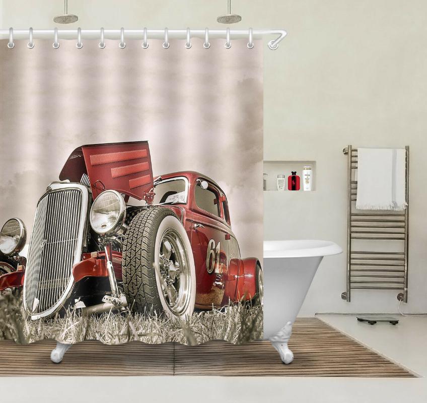 

Classic Retro Car Waterproof Fabric Shower Curtain Liner Bathroom Set