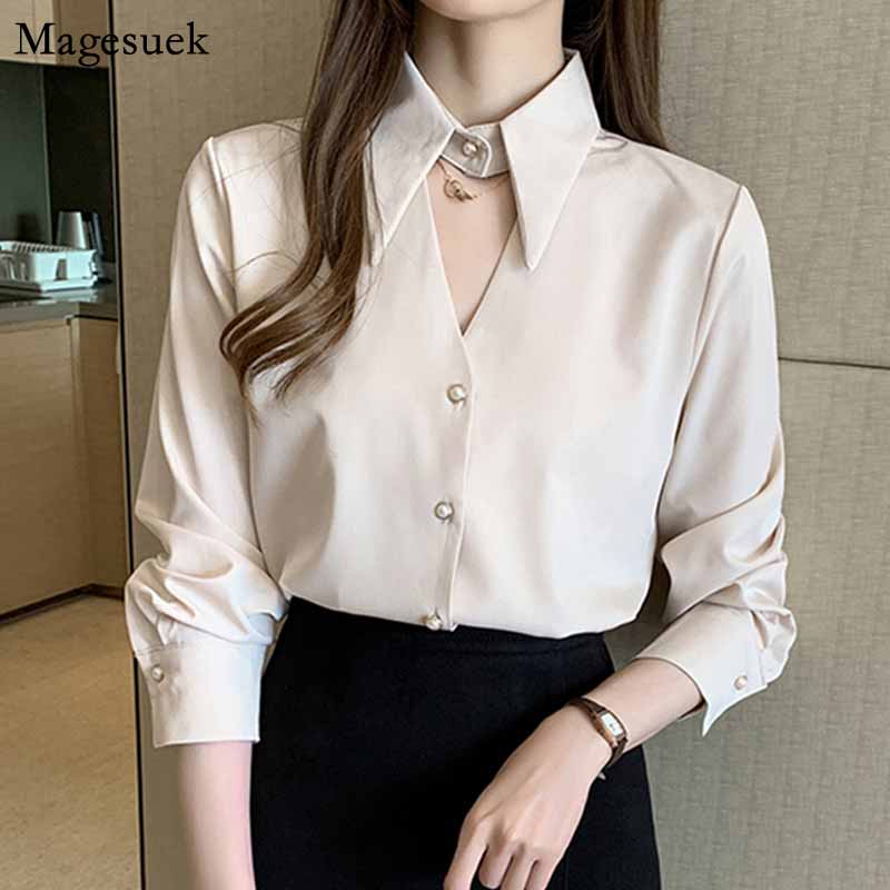 

Blusas Mujer 2020 Autumn Korean Office Tops Women Chiffon Long Sleeve Shirts Cardigan Solid White Blouses Womens Clothing 10500, Apricot