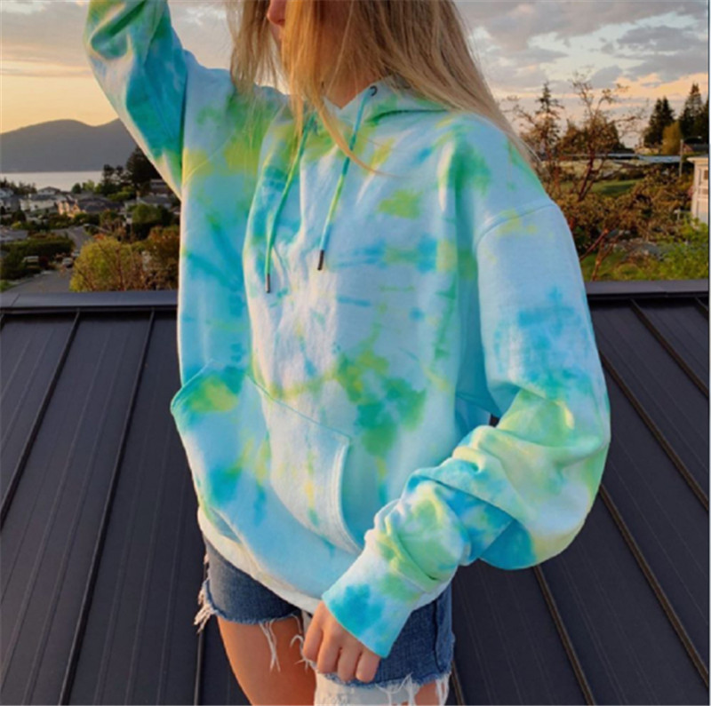 

Tie Dye Womens Clothes Hoodies Street Harajuku Hip Hop Style Sweatshirt for Women Printing Loose Leisure Hoodie Casual Tops