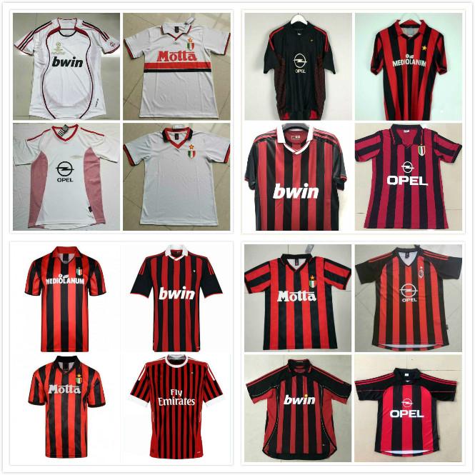 

1991 1992 1996 1997 2000 01 2002 2003 2005 2006 2007 09 10 Retro AC soccer jersey KAKA MALDINI INZAGHI PIRLO milan VINTAGE football shirt, Black;yellow