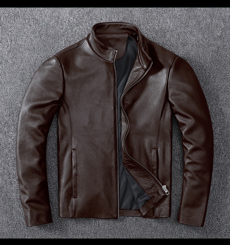 

Free shipping.New arrival leather coat,Plus size Daddy genuine leather Jacket,slim brown Cowhide clothing.wholesales, Black