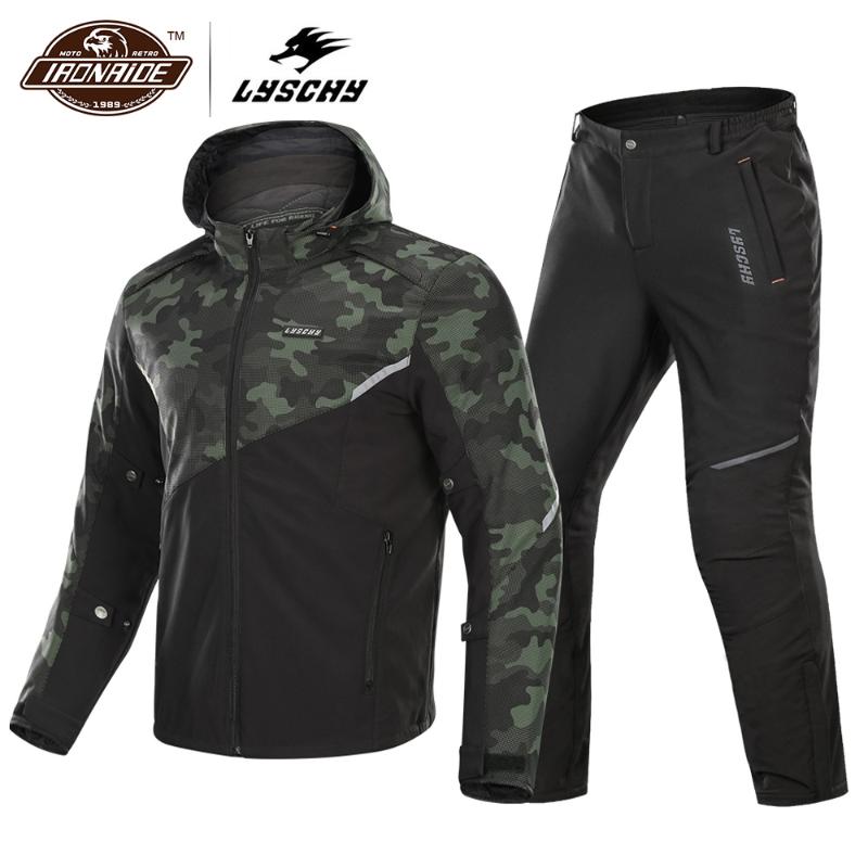 

LYSCHY Waterproof Motorcycle Jacket+Pants Suit Moto Jacket Winter Men Motorbike Riding Motorcycle Protective Gear Armor Clothing