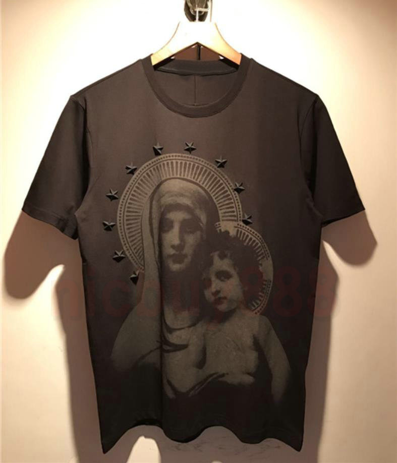 

Summer New Europe Fashion virgin baby stars printing T Shirt High Quality Men Short Sleeve T Shirts Tops Tees Casual clothes, White;black