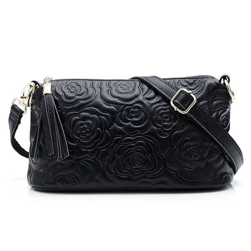 

design female bag genuine leather small handbag mini Messenger bag wild shoulder female purse Crossbody, Black