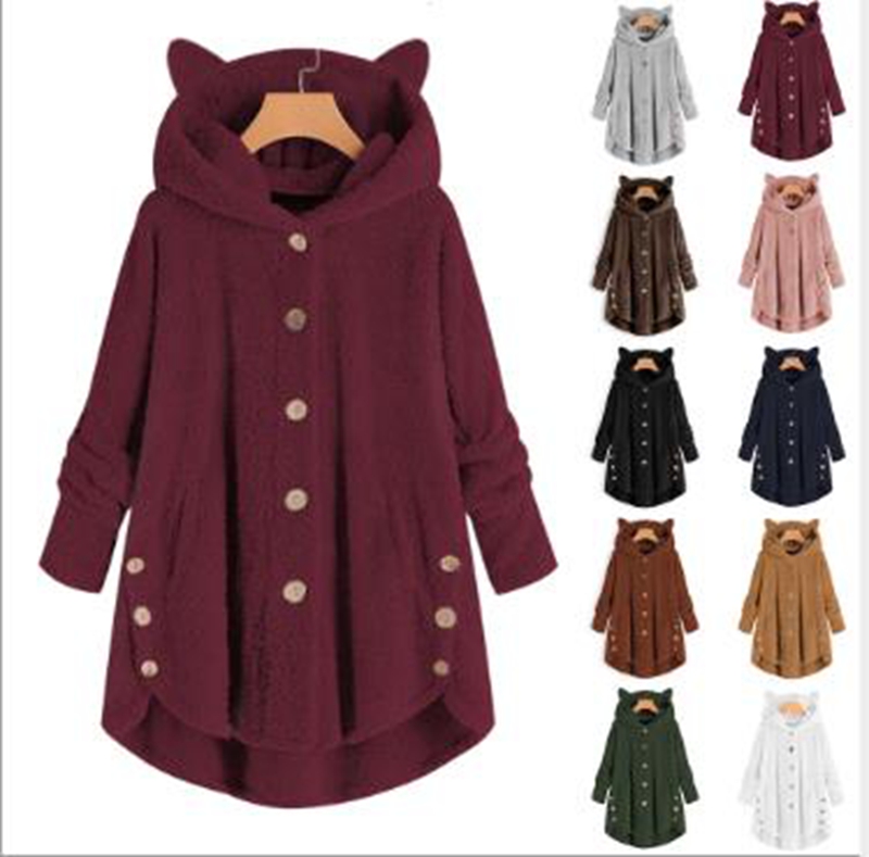 

Wholesale fashion hot style women' spring and autumn hooded single-breasted plush mid-length coat solid color double-sided fleece warm coat, Yellow