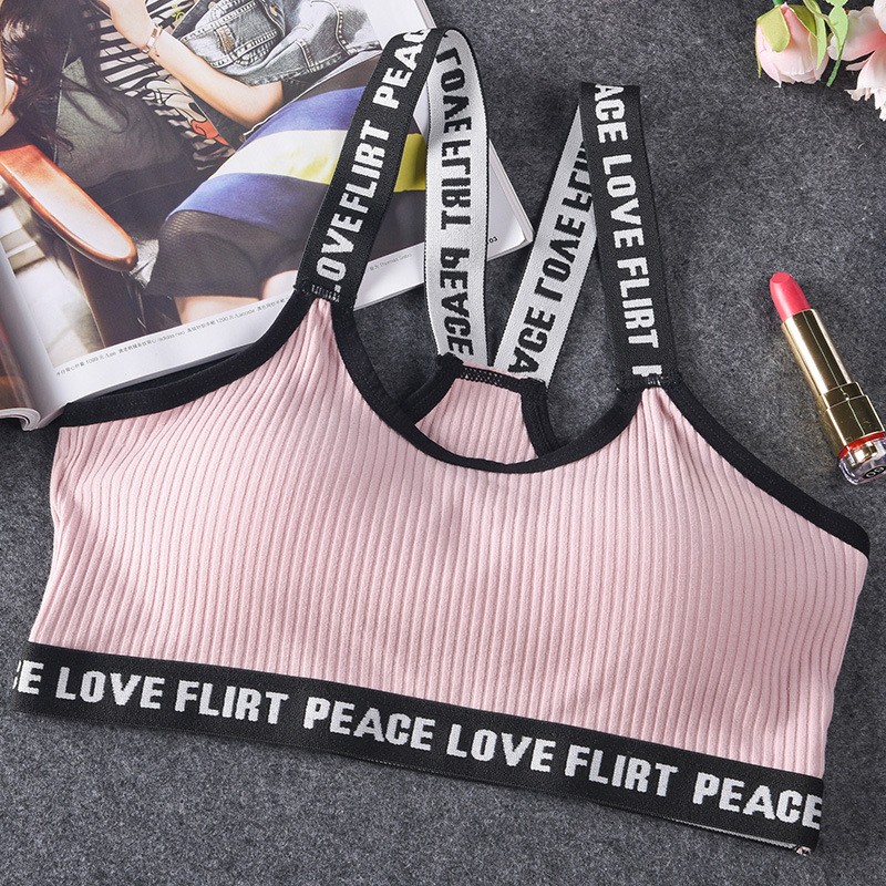 

Blackday Fashion Letter Straps Bras Women Underwear Sexy Backless Wireless Bralette Comfortable One-Piece Fitness Lingerie Bras, Army green