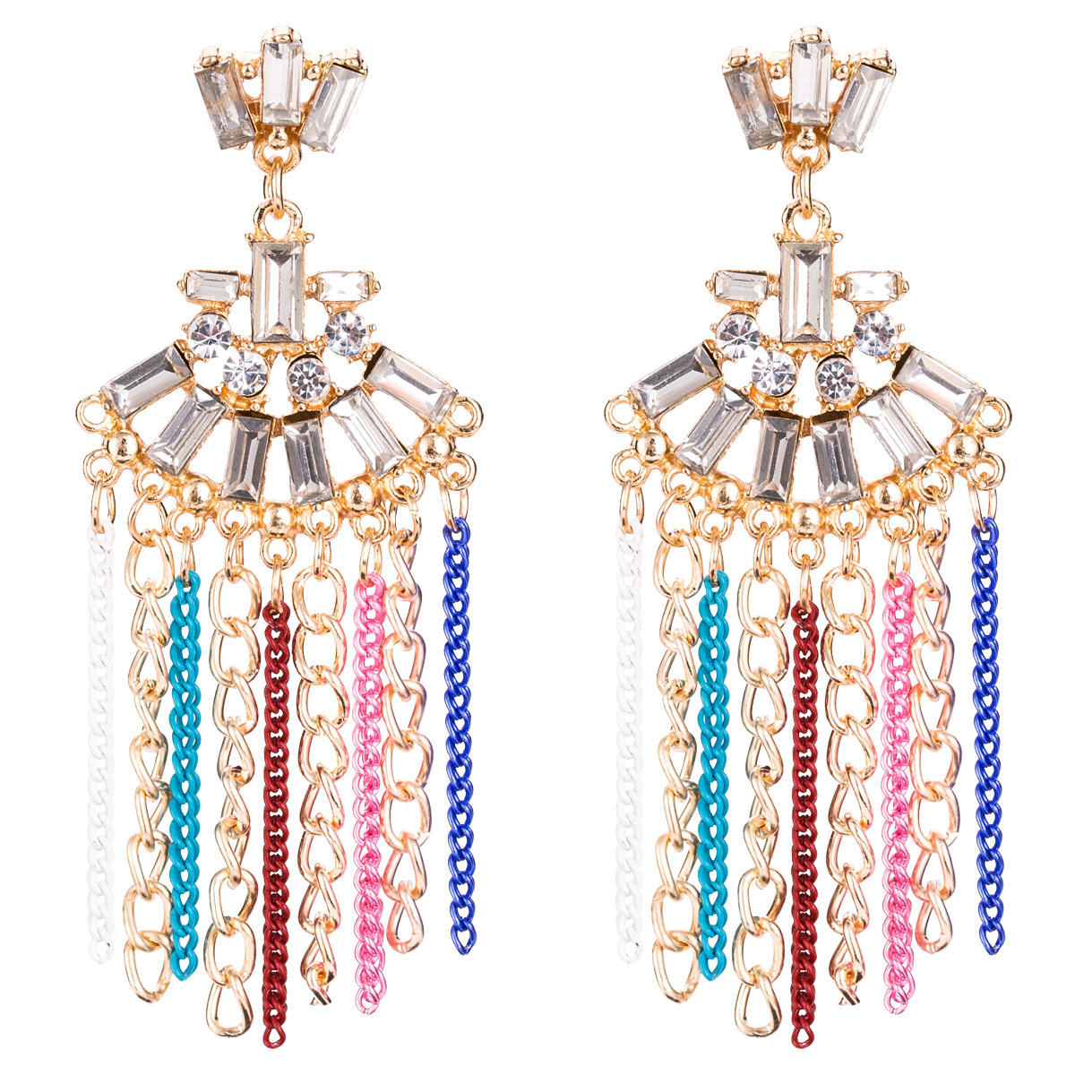 

EH8198 exaggerated diamond fan multi-layer chain tassel earrings women's fashion
