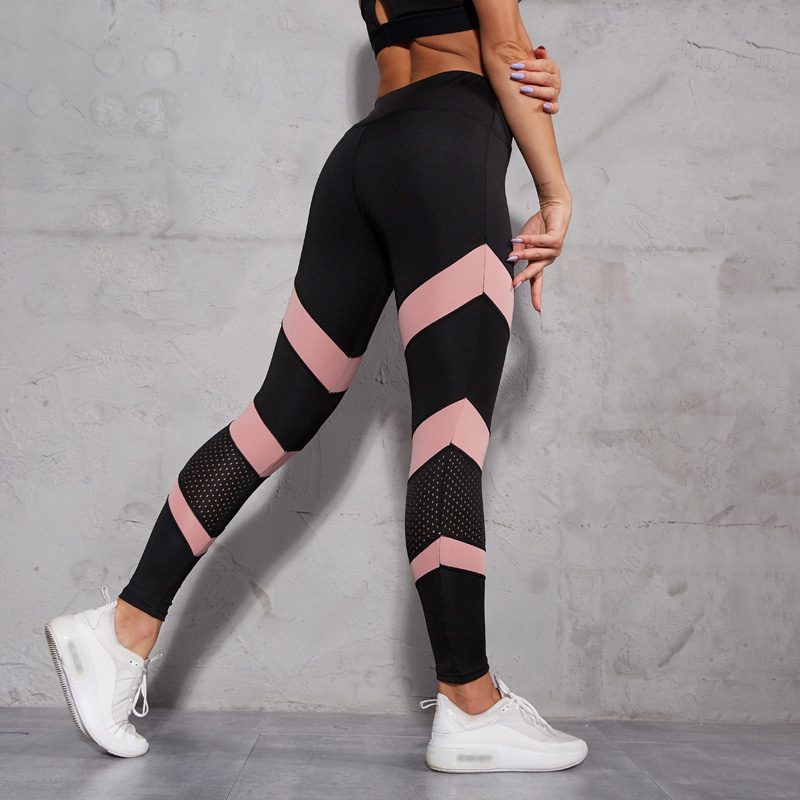 

SALSPOR Pink Yoga Pants Women High Waist Mesh Patchwork Sports Leggings Stretch Gym Tights Woman Fitness Legging Running Pants