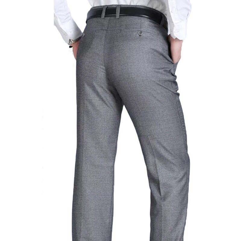 

2020 New Casual Dress Suit Pants For Men Fit Slim Male Business Dress Pants Black Elastic Straight Waist Skinny Casual Trousers, Black gray
