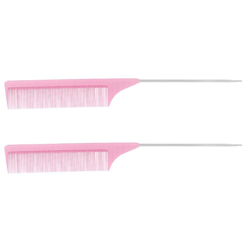 

2 Pcs Carbon Fiber Comb Hairdressing Stainless Steel Pintail Comb