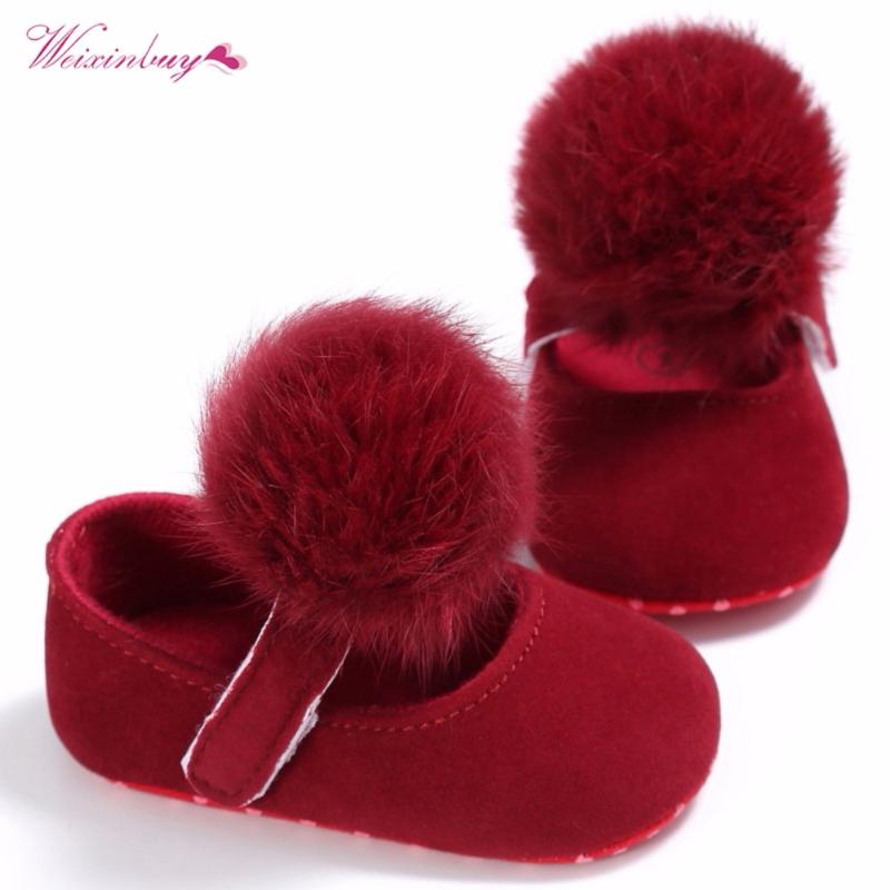 

WEIXINBUY Baby Shoes Solid Infant Girls Shallow First Walkers Toddler Plush Ball Anti Slip Moccasins -18 Months, Gray
